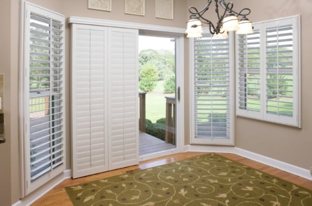 Plantation shutters on sliding glass doors